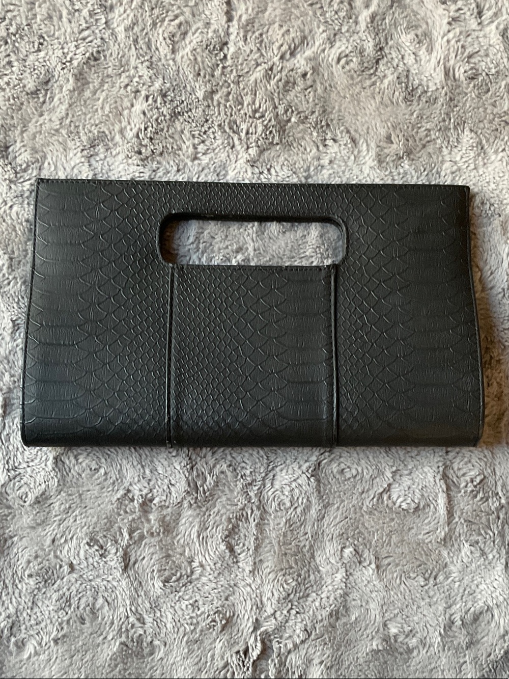 Black Faux-Snake Skin Cutout Handle Clutch